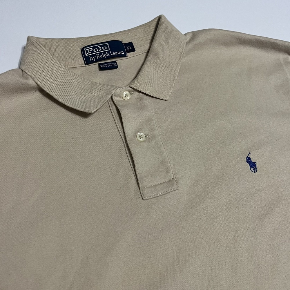 Polo Ralph Lauren Polo Shirt Men XL Tan Good Cotton Short Sleeve Pique Pony Logo